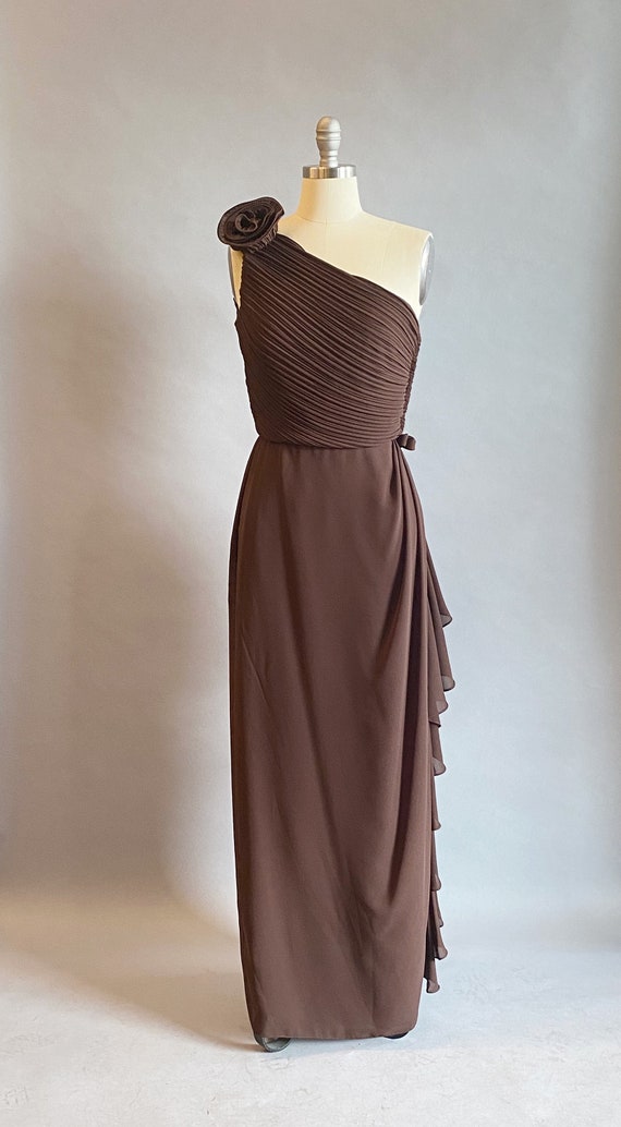 1980s Chiffon Gown / Brown Chiffon Gown / One Sho… - image 2