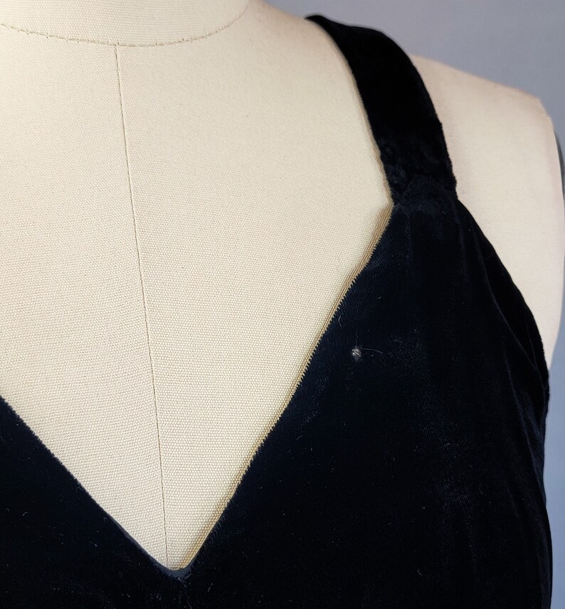 1930s Silk Velvet Gown / 1930s Black Silk Velvet Strappy Bias Cut Gown ...