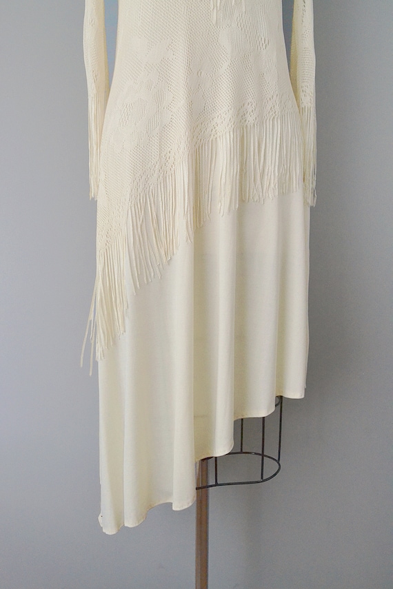 1970s Fringed Dress / Asymmetrical Ivory Slip Dre… - image 3