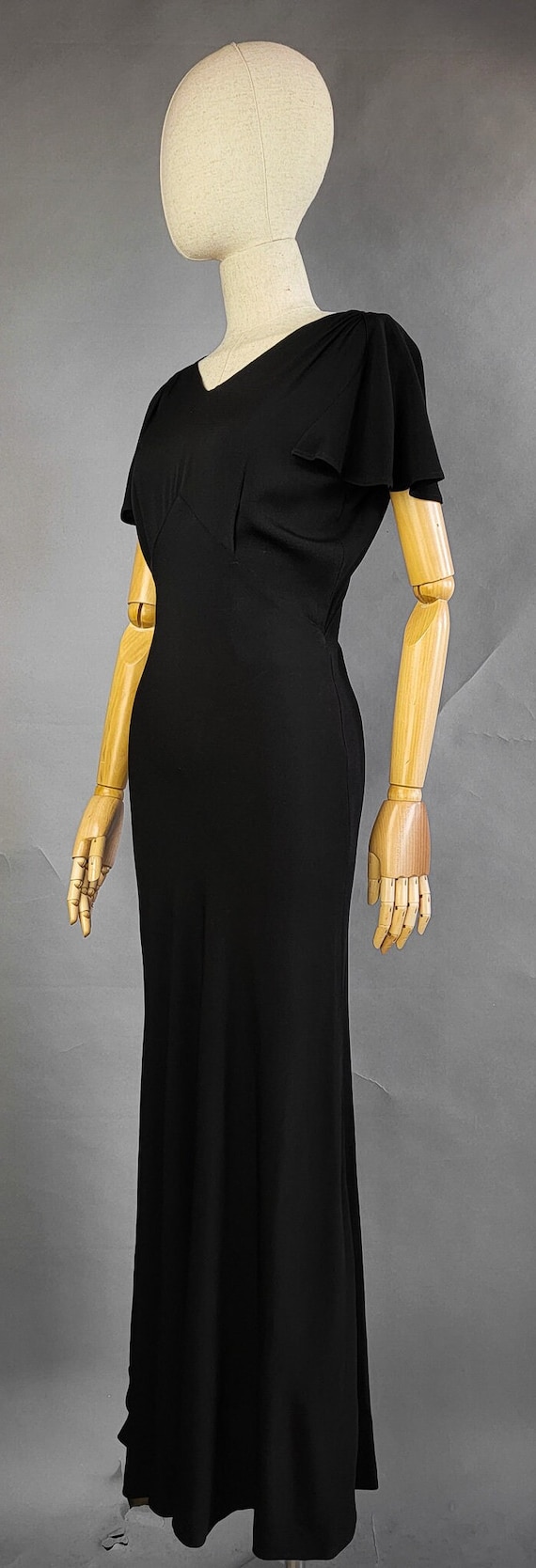 1930s Evening Gown / 1930s Black Bias Cut Dress with … - Gem