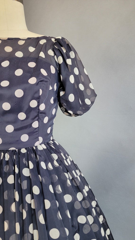 1950s Dress / 1950s Polka Dot Dress / Puff Sleeve… - image 6