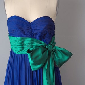 Bergdorf Goodman Designer Couture / 1950s Dress and Cape / 1957 Royal Blue and Emerald Silk Gown and Matching Cape / Size Small image 2