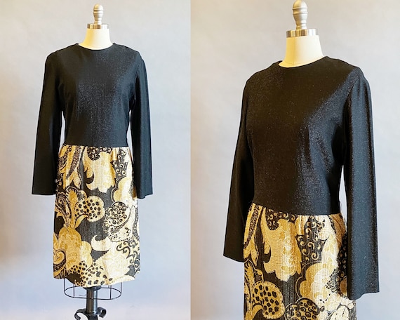 1960s Metallic Dress / Leslie Fay Dress / 1960s Black And Gold Dress / Gold Lam Dress /Size Medium Size Large 1960s Metallic Dress / Leslie Fay Dress / 1960s Black And Gold Dress / Gold Lam Dress /Size Medium Size Large