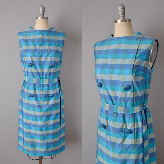 1960s Plaid Thai Silk Dress // Size Medium - image 1