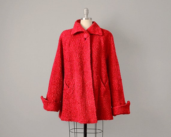 SALE: 50s Coat // 1950’s Scarlet Wool Bouclé Swin