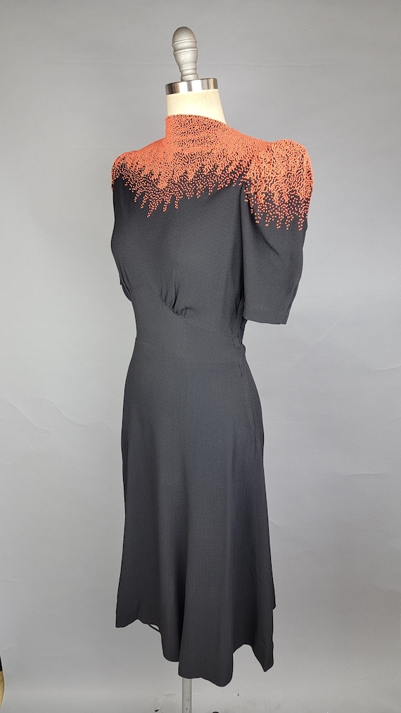 Rare 1940s Dress / Black Crepe Dress with Cascadi… - image 4