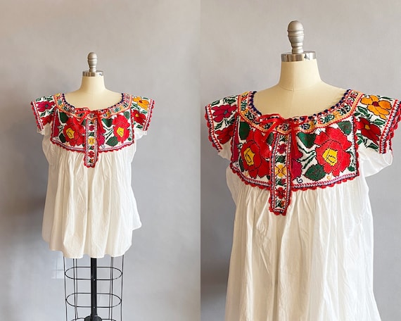 1970s Deadstock Mexican Floral Embroidered Peasant