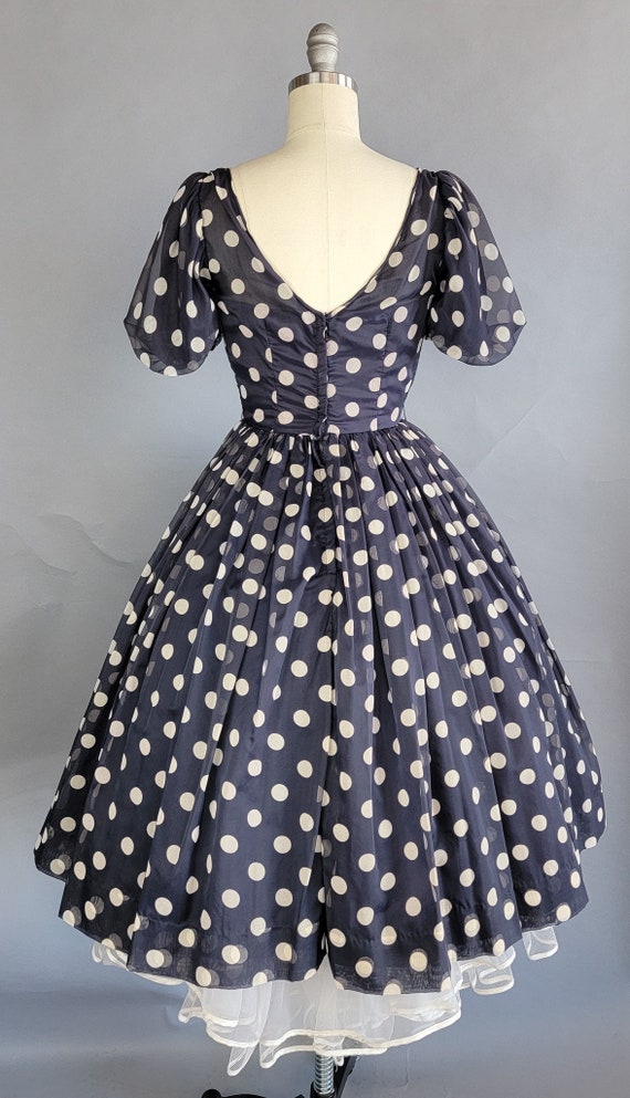 1950s Dress / 1950s Polka Dot Dress / Puff Sleeve… - image 4