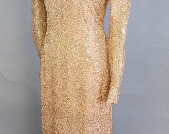 Gold Evening Dress / Saks 5th Avenue Dress / 1980s Gold Lace Long Sleeved  Evening Gown / Size Medium - Etsy