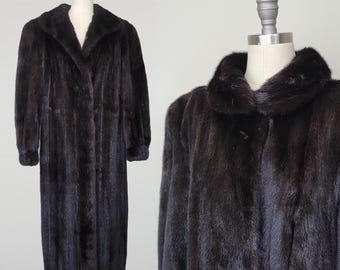 1980's Black Mink Coat / Full Length Black Mink Coat / Vintage Fur Coat / Size: Large