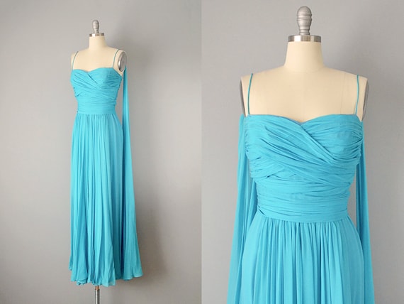 50s Dress // 1950's Peggy Hunt Turquoise Silk Chif