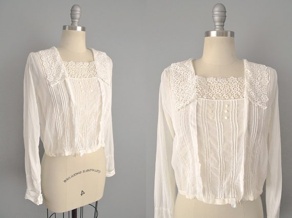 Edwardian White Lace Blouse / Size Medium