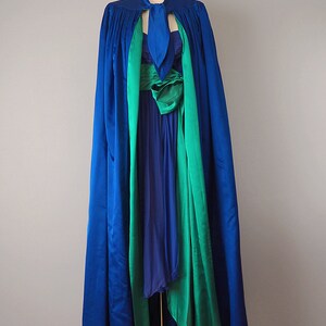 Bergdorf Goodman Designer Couture / 1950s Dress and Cape / 1957 Royal Blue and Emerald Silk Gown and Matching Cape / Size Small image 7