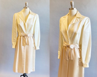 1960's Kiki Hart Dress / Silk Satin Faux Wrap Dress / 60s Two-toned Dress /  Size Medium