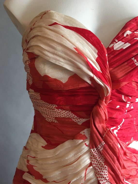 1980s Morton Myles Dress /Strapless Dress / Flora… - image 5