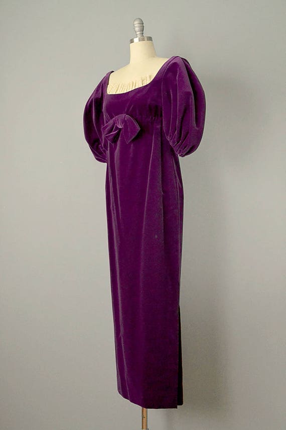 1960s Plum Velvet Regency Sleeved Dress / Purple … - image 5