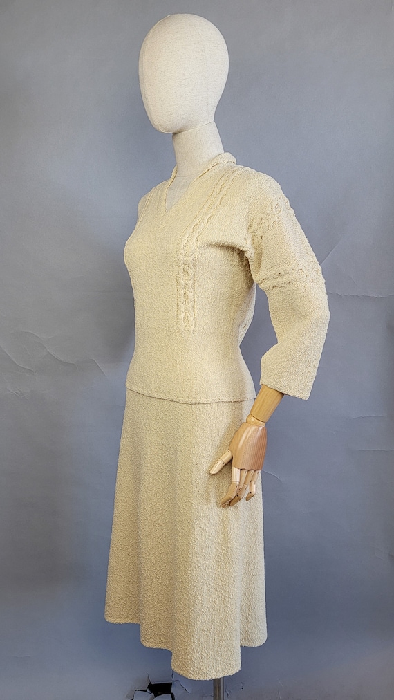 1950s Knit Set / 1950s Cream Bouclé Knit Skirt Se… - image 2