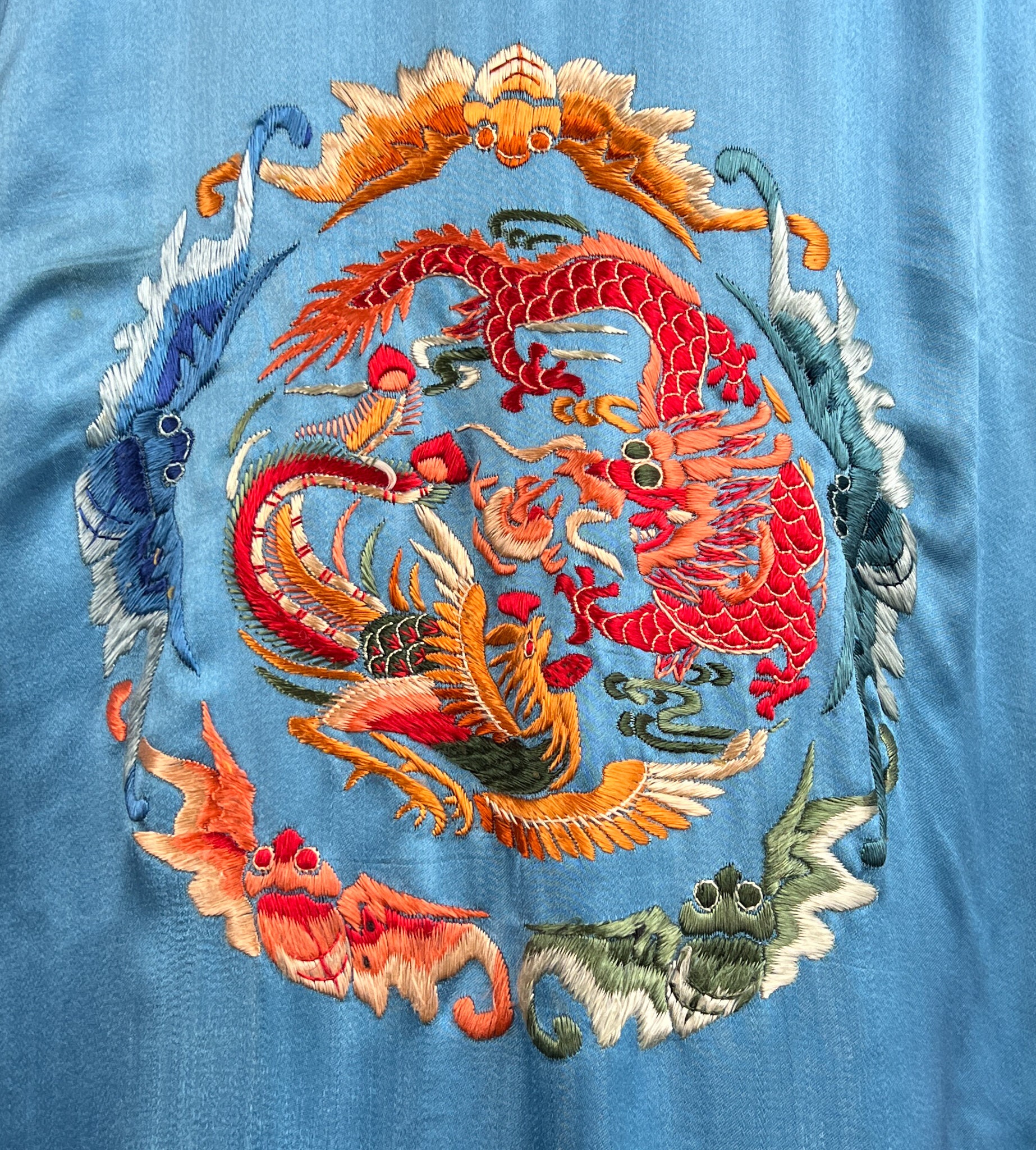 中国のアンティーク刺繍 アンティーク白花 / 手刺繍の中国シルクローブ / 中国刺繍