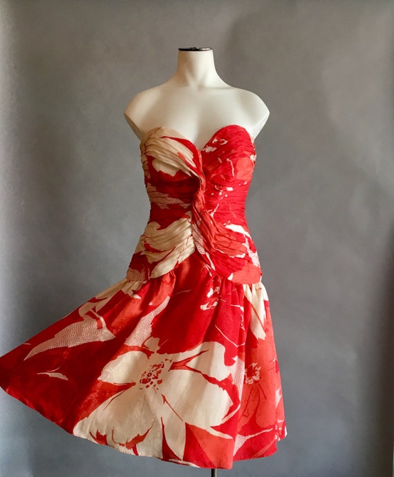 1980s Morton Myles Dress /Strapless Dress / Flora… - image 2