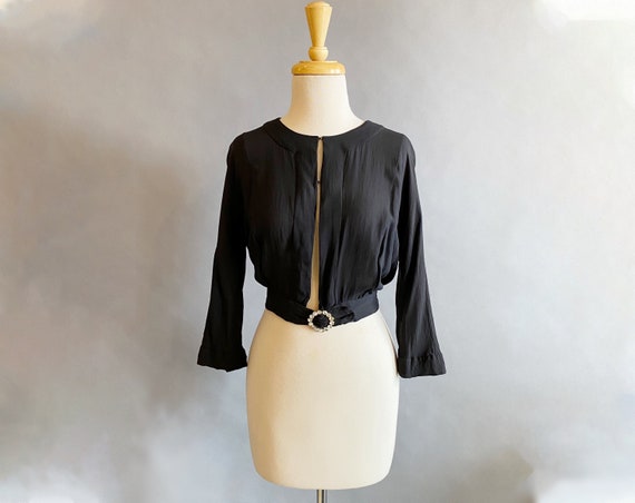 1930s Black Silk Blouse / 30s Top / Chiffon Blouse
