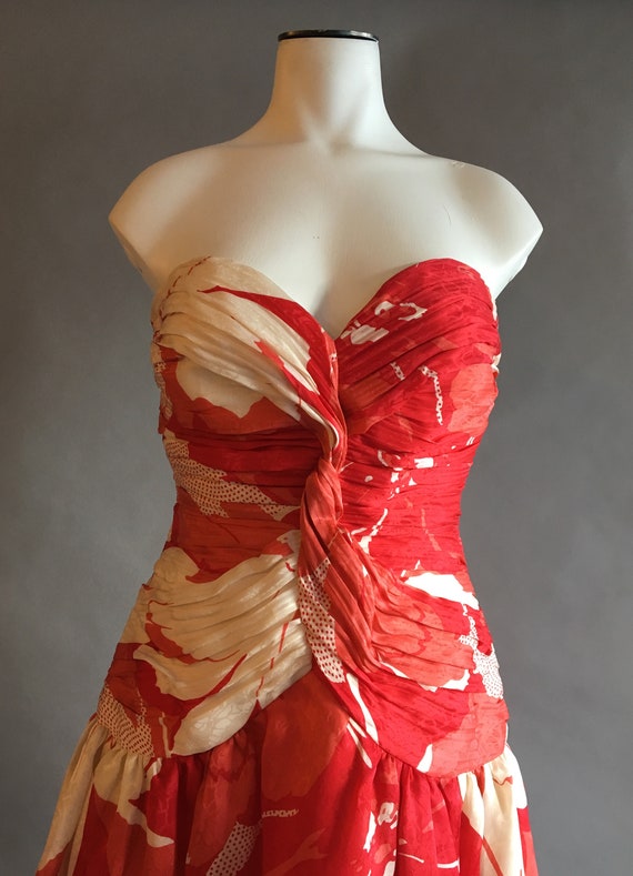 1980s Morton Myles Dress /Strapless Dress / Flora… - image 3