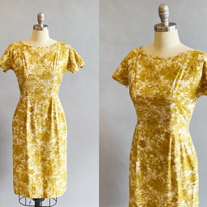 1950s Floral Print Dress / 1950s Wiggle Dress / 50s Day Dress / Vintage Lawn Dress / Size Small image 1