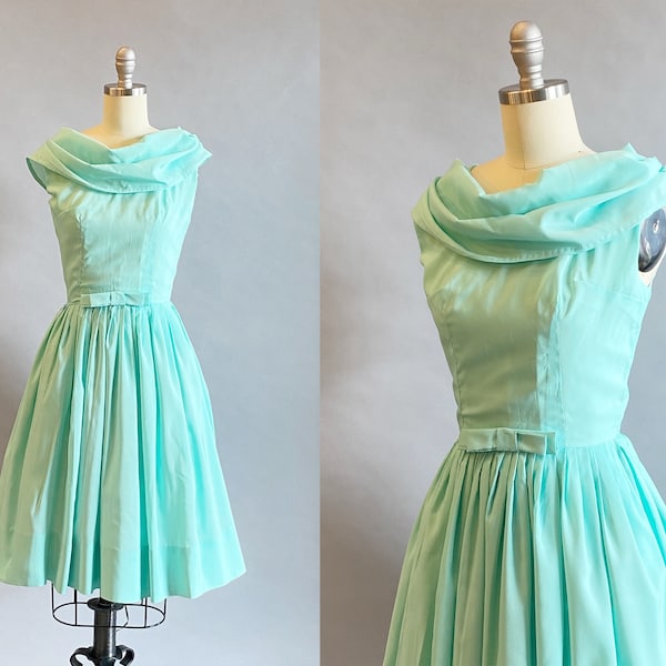 1960s Party Dress / Mint Green Dress / Fit And Flare Dress / Size Extra Small XS