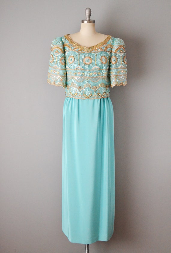 1980s Richilene Gown / Turquoise Dress / Statemen… - image 2