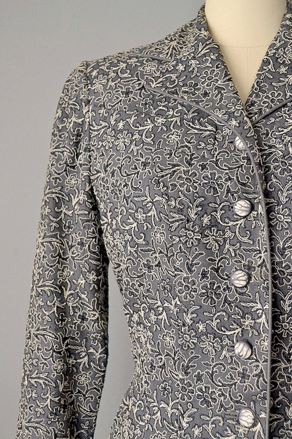 1950s Embroidered Suit / 1950s Embroidered Grey I… - image 2