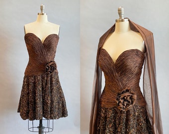 1980s Party Dress / Strapless Dress / Lilli Rubin Dress / 80s Cocktail Dress / Size Small