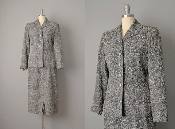 1950s Embroidered Suit / 1950s Embroidered Grey I… - image 1