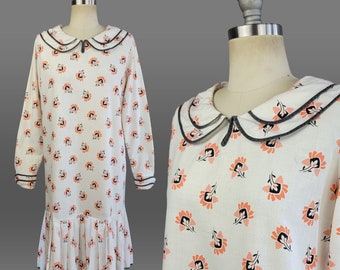 1920s Dress / 1920s Day Dress / 1920s Cotton Dress /  1920s Drop Waist Dress / Great Gatsby Dress / 1920s Flapper Dress / Size Medium