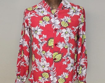 1940s Hawaiian Shirt / Vintage Hawaiian / Rayon Hawaiian Shirt / Aloha Shirt / Size Men's Small