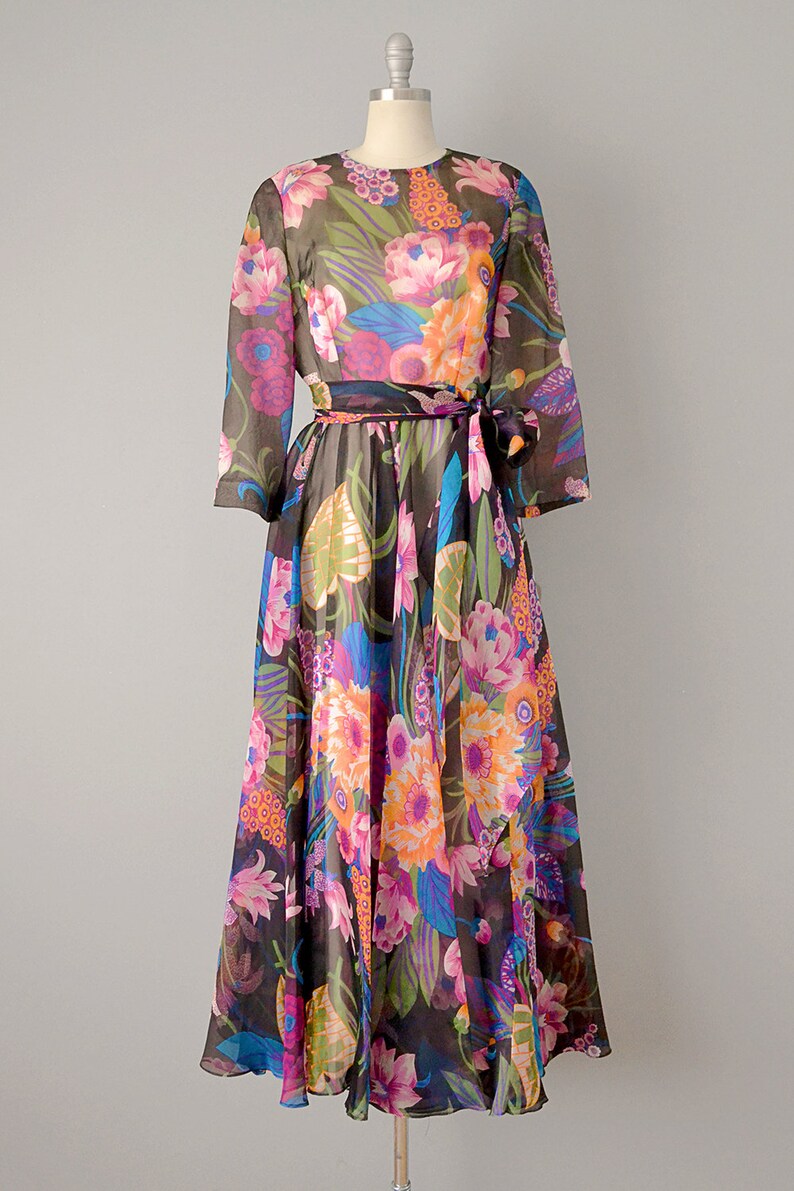 1970s Floral Maxi by Kiki Hart / Size Small-Medium image 2