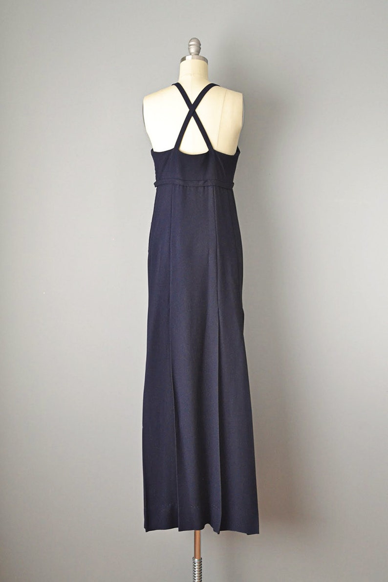 1960s Column Dress / Nina Ricci Navy Blue Silk Crepe Dress with Rhinestone Buckele / Size Small image 6