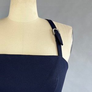 1960s Column Dress / Nina Ricci Navy Blue Silk Crepe Dress with Rhinestone Buckele / Size Small image 7