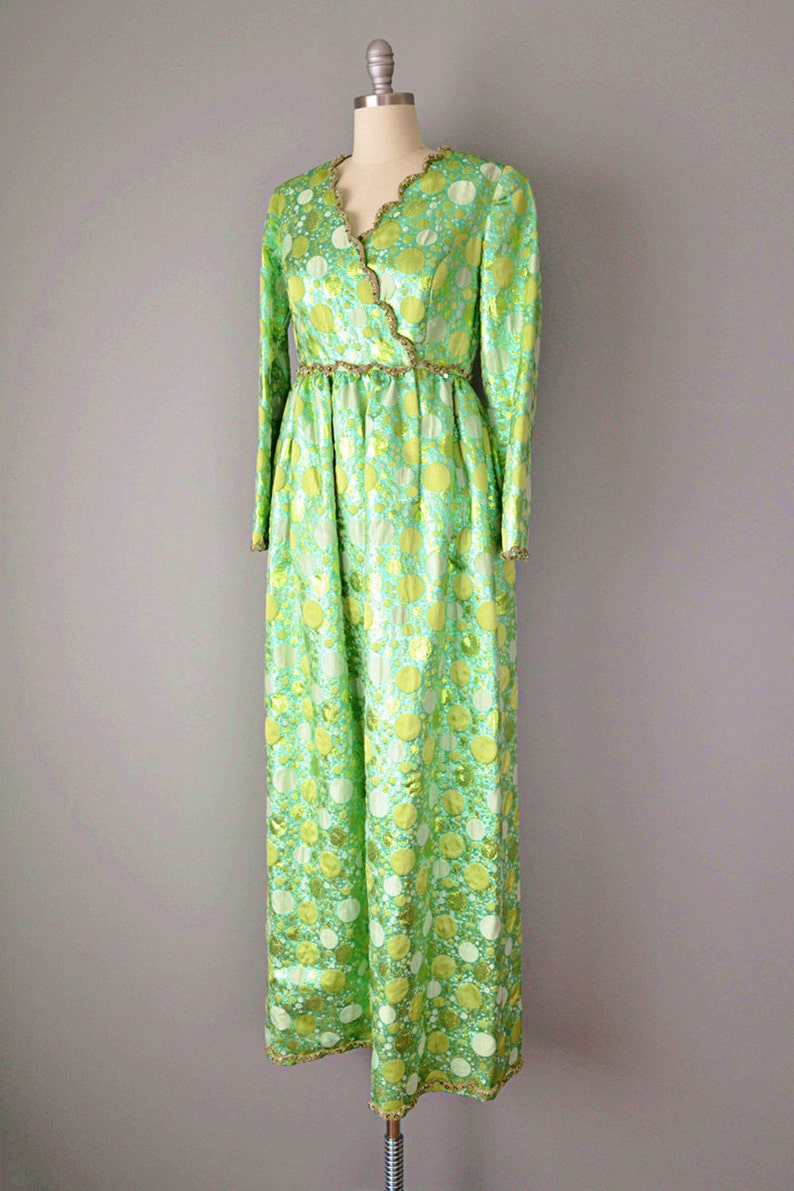 1960s Oscar de la Renta Dress / Green Champagne Bubbles Dress / 960s Designer Dress / Green Gown / Small image 3