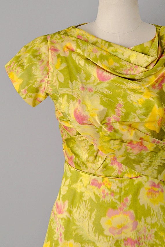 1950s Floral Print Silk Gown / 50s Dress / Yellow… - image 2