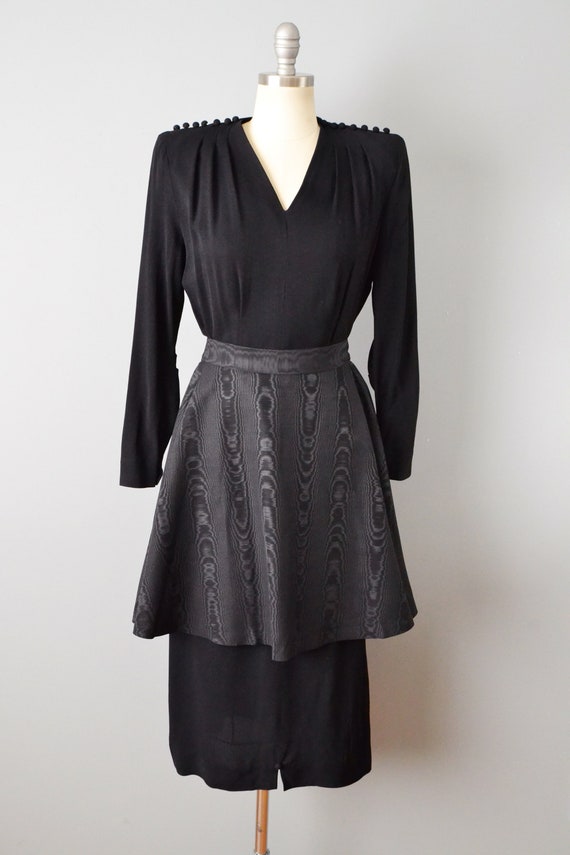 1940s Black Dress With Detachable Apron / 40s Bla… - image 6