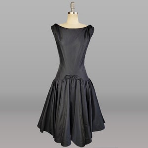 1960s Cocktail Dress / 1960s Black Silk Dress / 1960s Party Dress / Size Large image 1