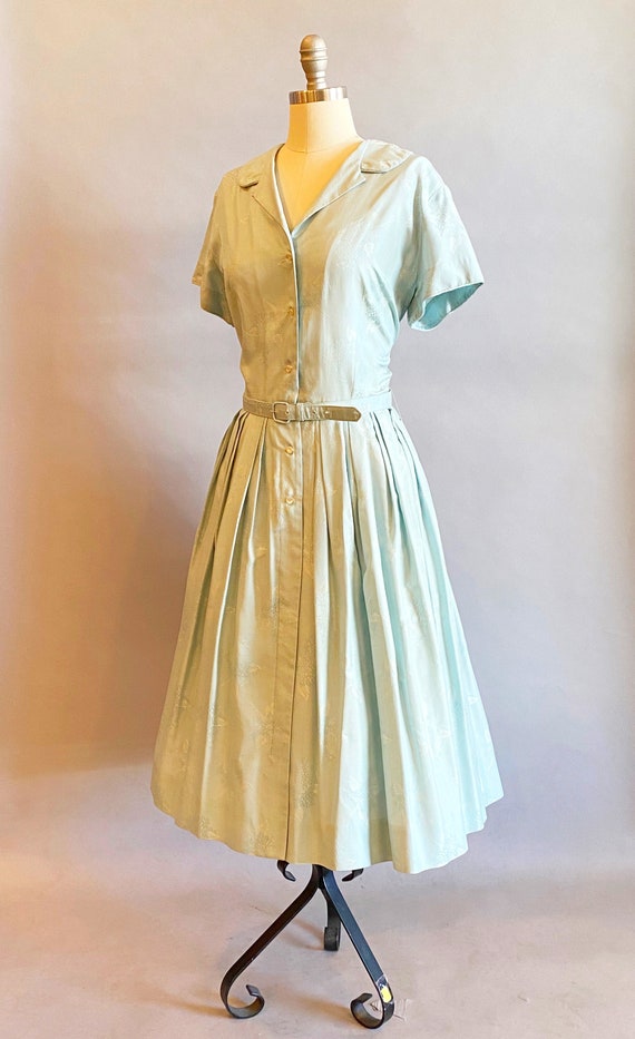 1950's Blue Silk Shirtwaist / 1950s Blue Day Dres… - image 4