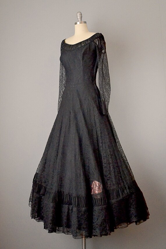 1950s Evening Gown / 1950s Ballgown / Black Lace … - image 4