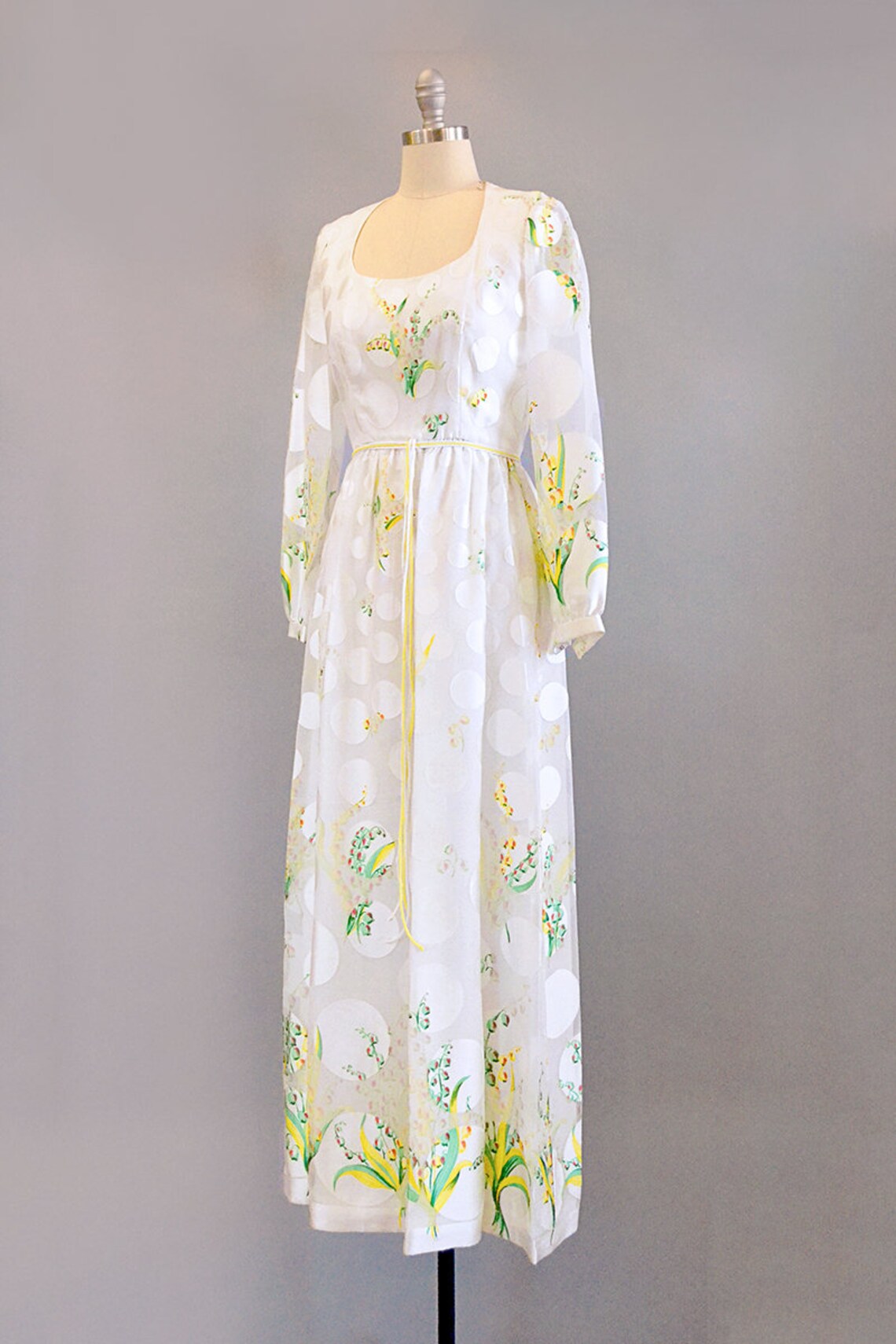 Prettiest 1970s Richilene Pastel Turquoise & Pink Floral Print Silk & Silk Chiffon Dress w Balloon Sleeves