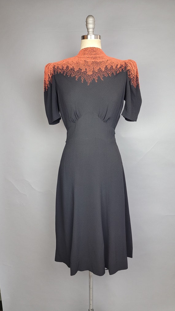 Rare 1940s Dress / Black Crepe Dress with Cascadi… - image 3