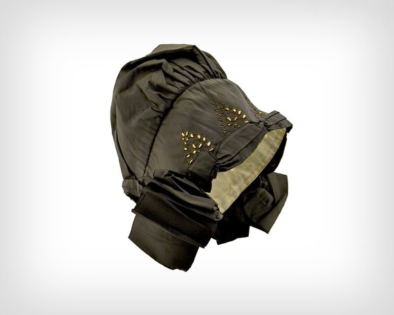 1800s Hat // Victorian Black Silk Bonnet w/ Eyelet