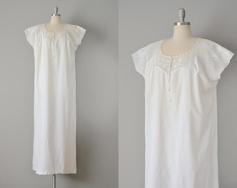 1800er Viktorianisches Kleid / Victorian Off-White Baumwolle und Spitzen Chemise / Größe Medium Large Extra Large