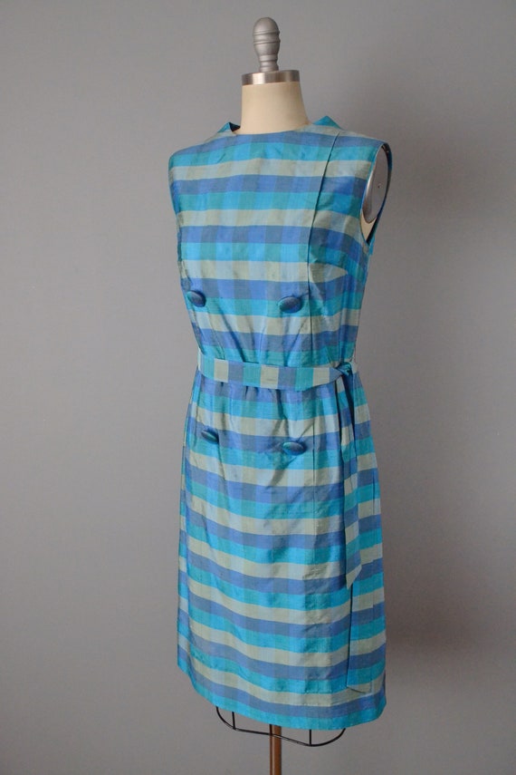 1960s Plaid Thai Silk Dress // Size Medium - image 6