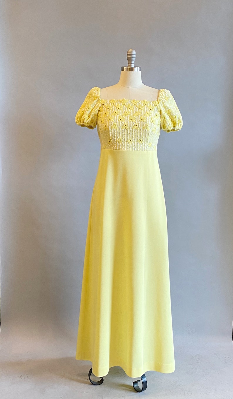 1960s Maxi Dress / Lanz Yellow Maxi Summer Dress / Size Small image 2