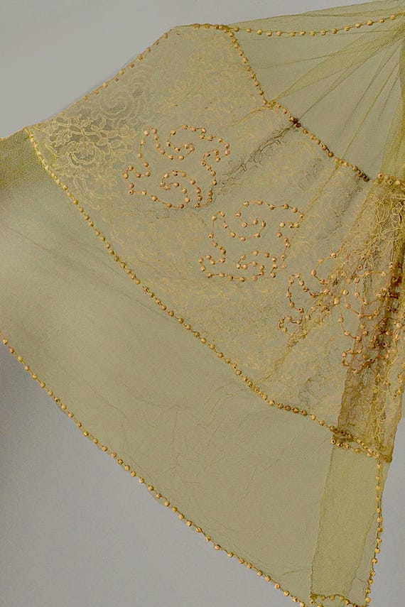 1900s Shawl / 1910 Silk Net and Lace Shawl with W… - image 10
