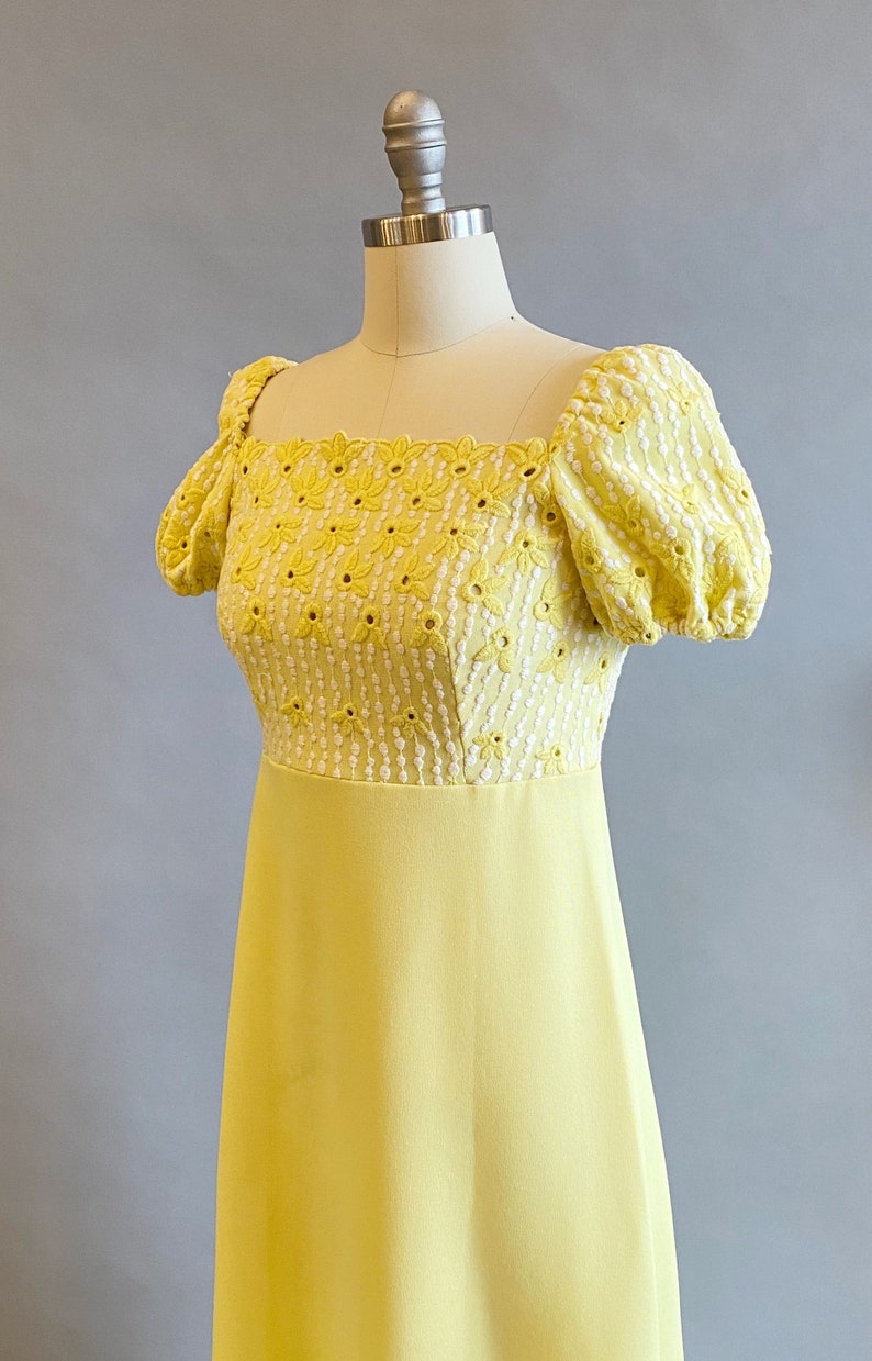 1960s Maxi Dress / Lanz Yellow Maxi Summer Dress / Size Small image 5